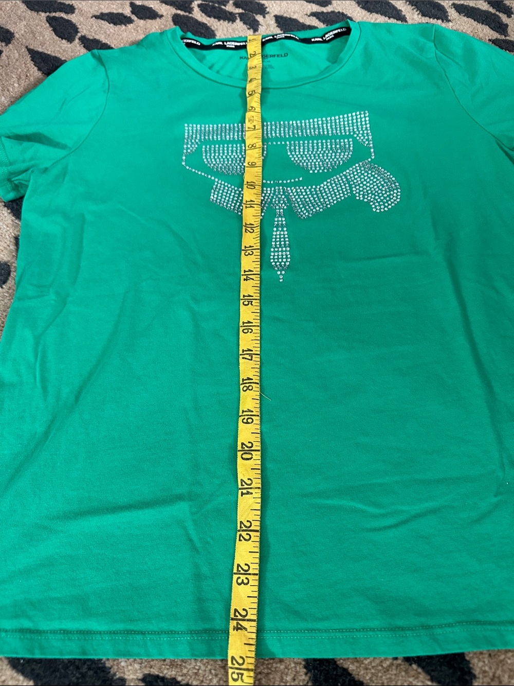 Karl Lagerfeld Bright Green Rhinestone Logo TShirt • Size M • NWOT - Picture 10 of 10